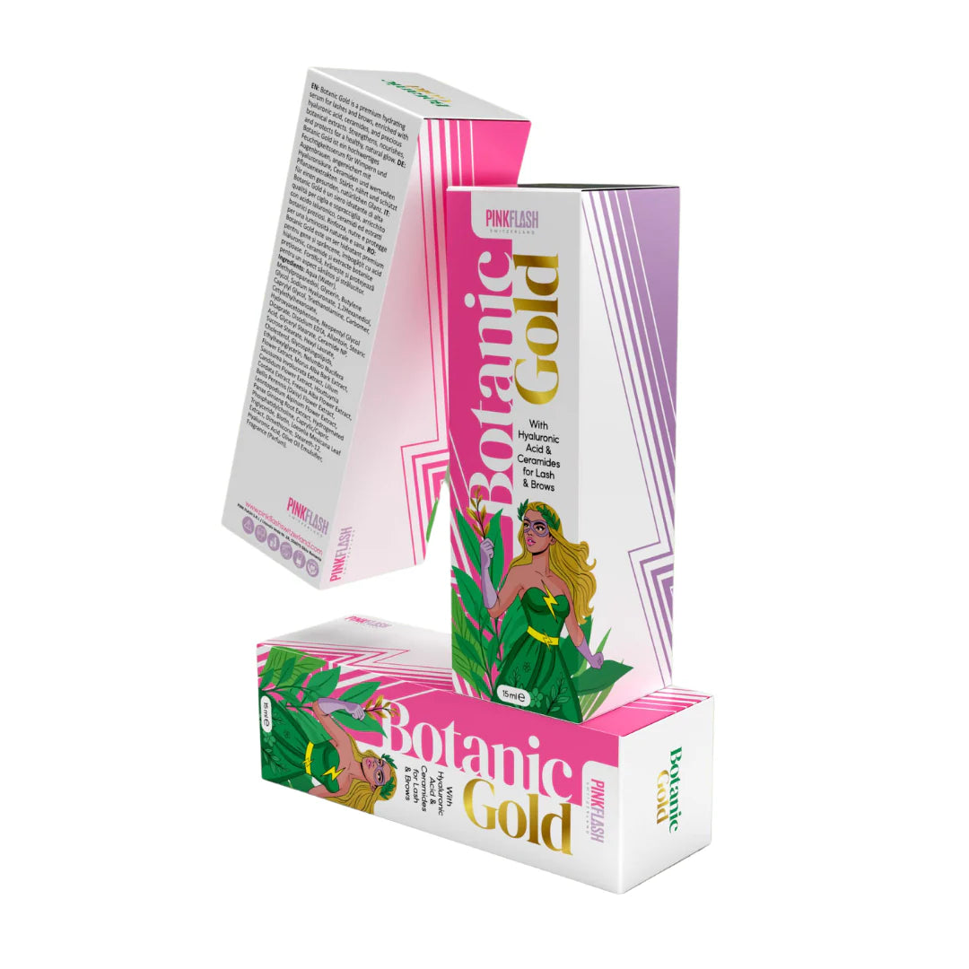 PINK FLASH – BOTANIC GOLD | Ser tratament hidratare gene și sprâncene, 15 ml