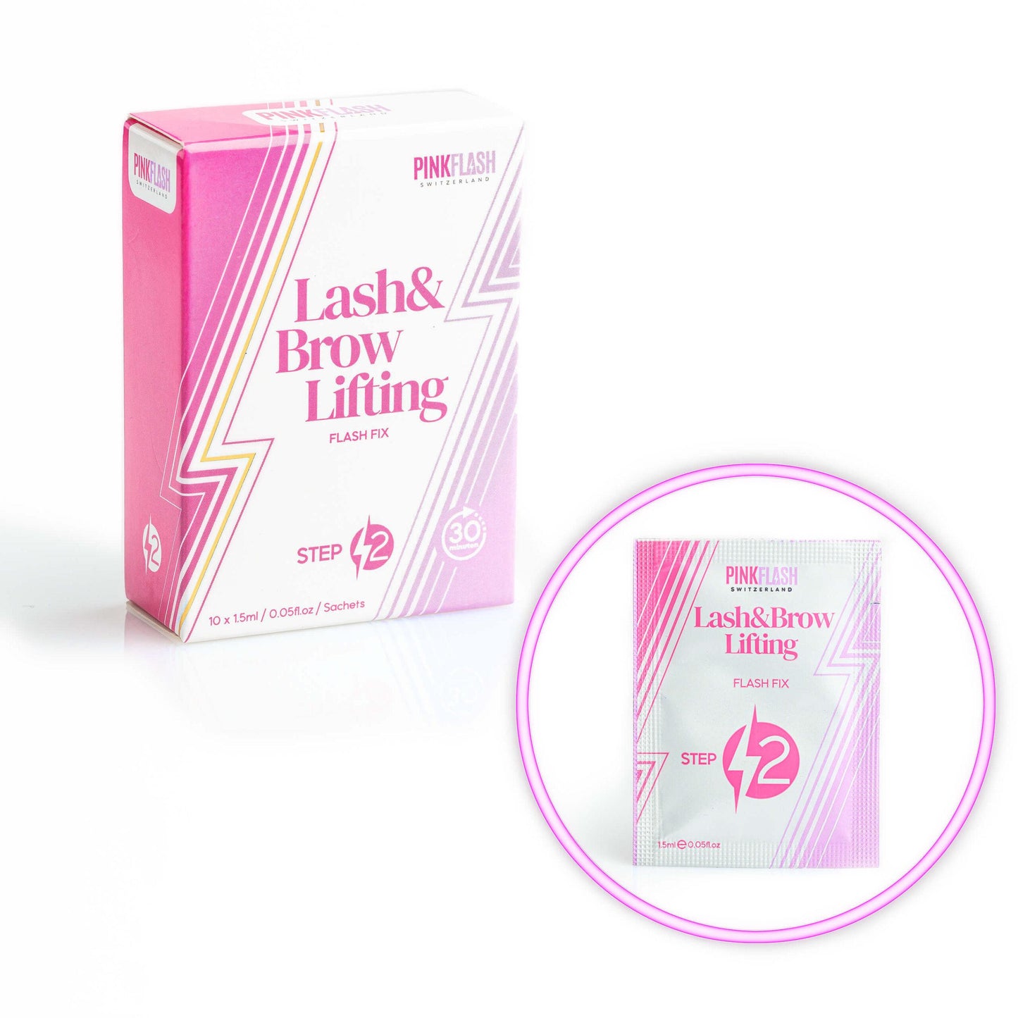 PINK FLASH – FLASH FIX STEP 2 | Soluție laminare gene & sprâncene, 10 x 1.5ml