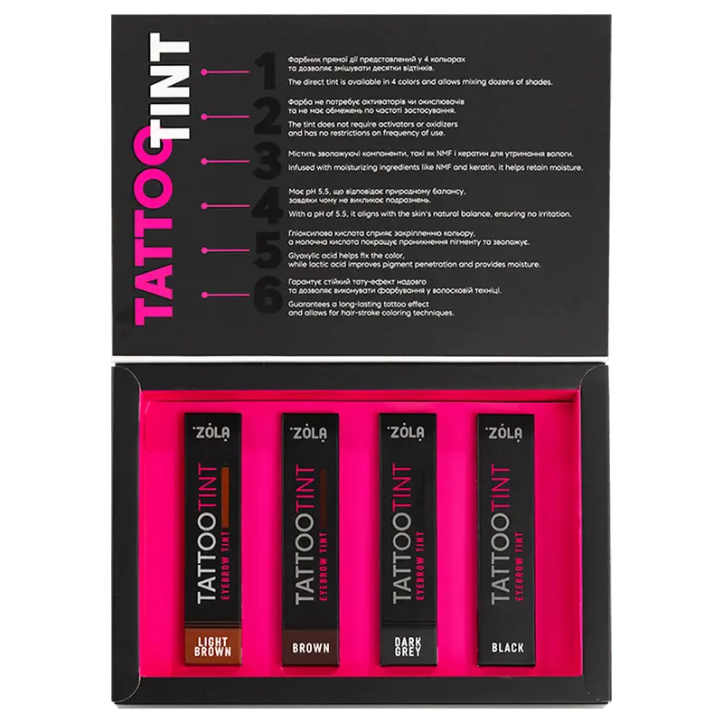 ZOLA TATTOO TINT - Set 4 Vopsele sprancene