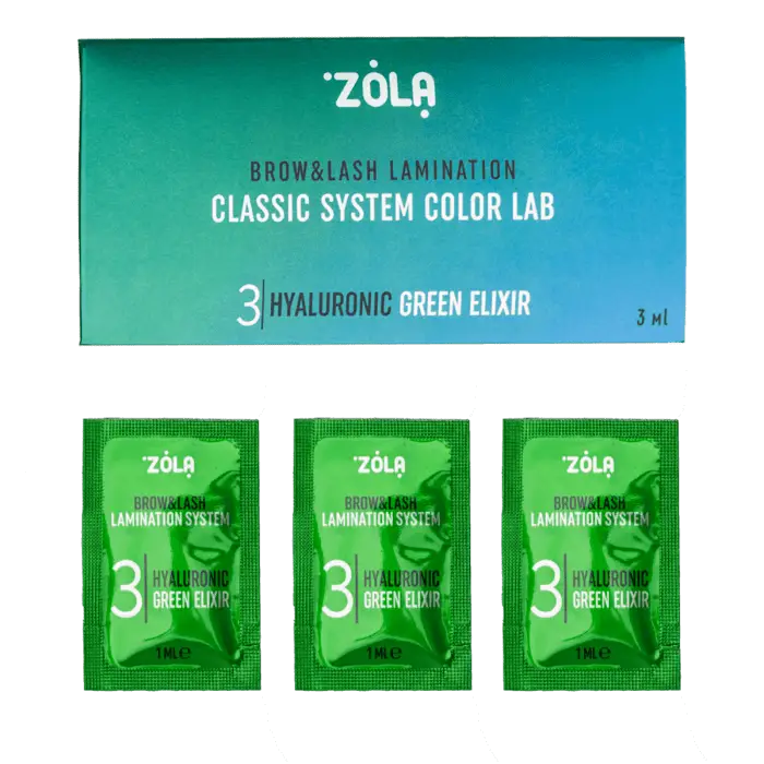 ZOLA – COLOR LAB 3 HYALURONIC GREEN ELIXIR | Solutie laminare sprancene&gene (3plicuri x 1ml)