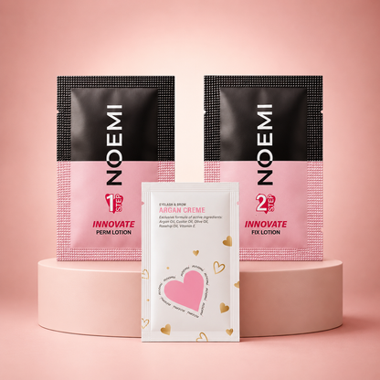 NOEMI Innovate Test Kit - Step 1 + Step 2 + Argan Creme | Set Monodoze Laminare Coreeană Gene și Sprâncene (3 x 1 ml)