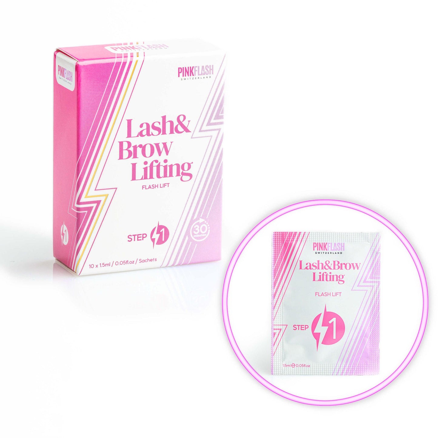 PINK FLASH – FLASH LIFT STEP 1 | Soluție laminare gene & sprâncene, 10 x 1.5ml